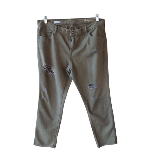 Gap Girlfriend Ankle High Rise Jeans‎ Surplus Olive Green Distressed Women's 33 - Picture 1 of 14